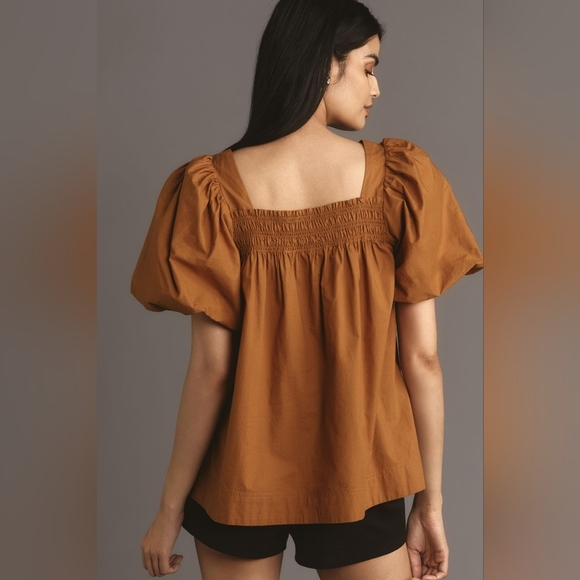Maeve By Antropologie Women's Brown Puff Sleeve Top - Picture 2 of 15